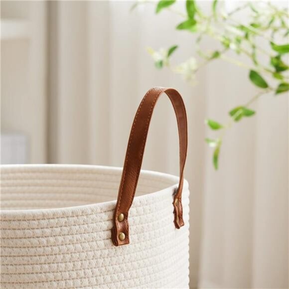 Tall Laundry Basket, Large Dirty Clothes Hamper with Leather Handle - Picture 4 of 7